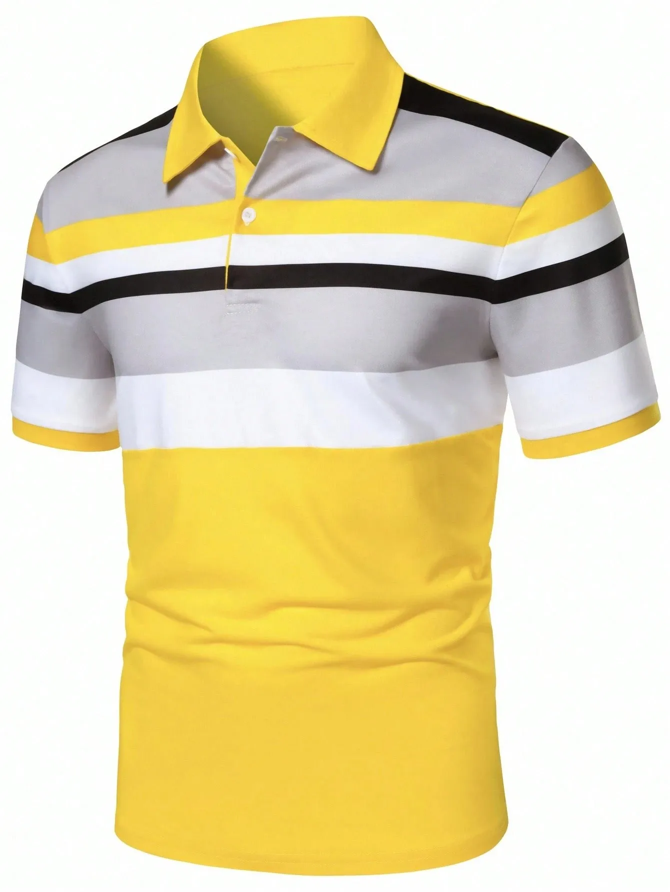 2026 Summer Men's Button-down Polo Shirt with Stripes Print Breathable Lightweight Casual Fashionable Outdoor Men's Clothing