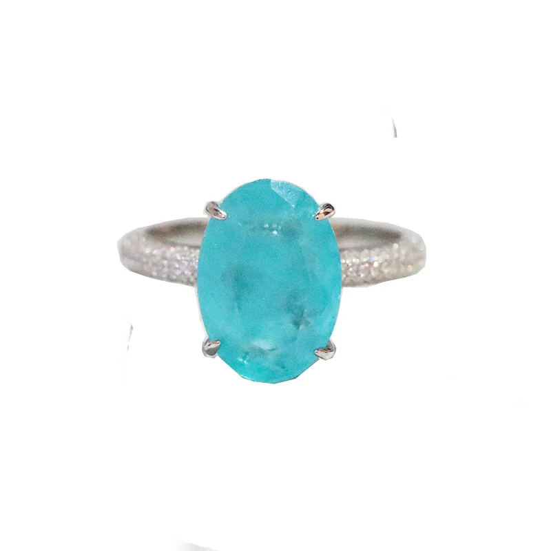 925 Sterling Silver Oval Finger Rings for Women Elegant Paraiba Tourmaline Ring Classic Engagement Wedding Statement Jewelry