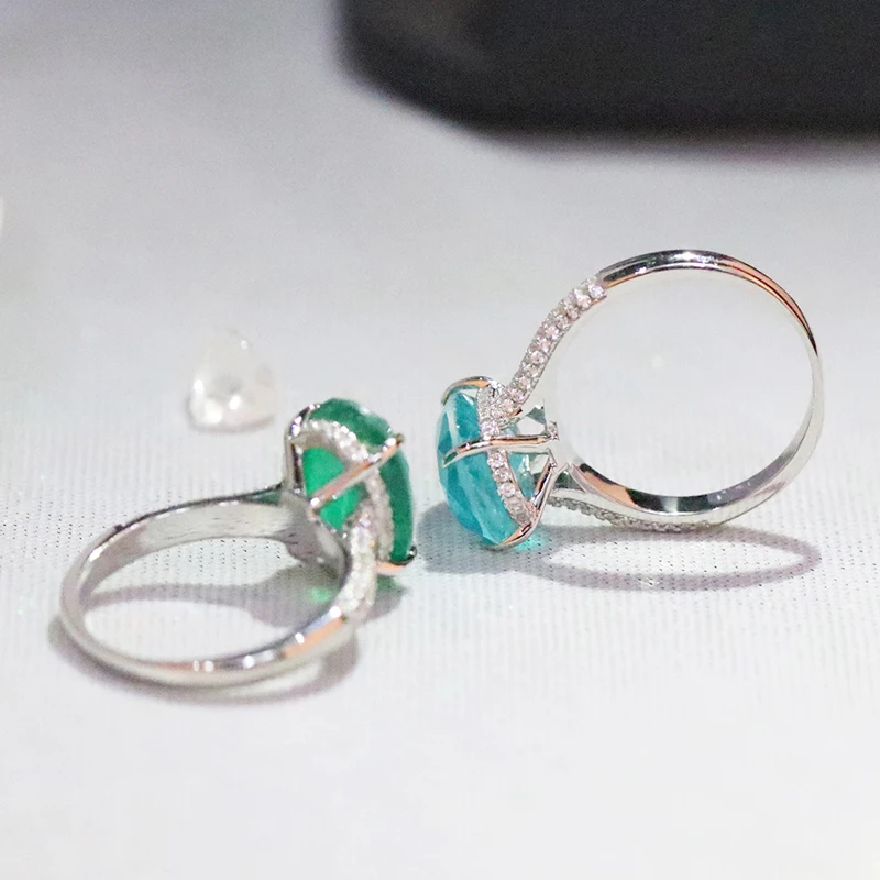 925 Sterling Silver Oval Finger Rings for Women Elegant Paraiba Tourmaline Ring Classic Engagement Wedding Statement Jewelry