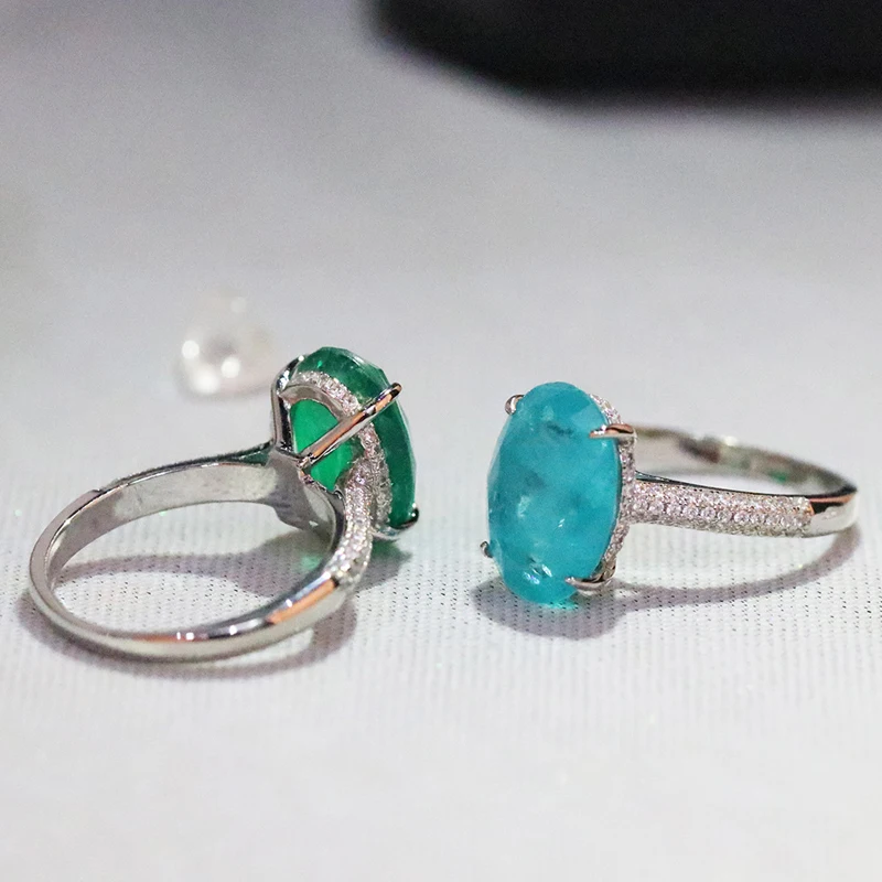 925 Sterling Silver Oval Finger Rings for Women Elegant Paraiba Tourmaline Ring Classic Engagement Wedding Statement Jewelry