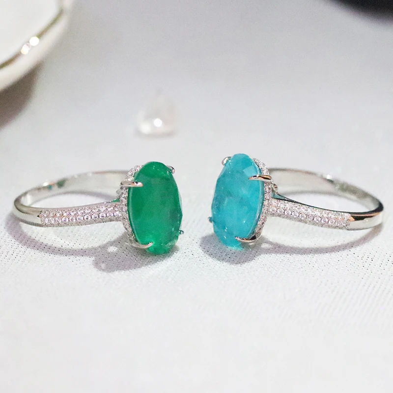 925 Sterling Silver Oval Finger Rings for Women Elegant Paraiba Tourmaline Ring Classic Engagement Wedding Statement Jewelry