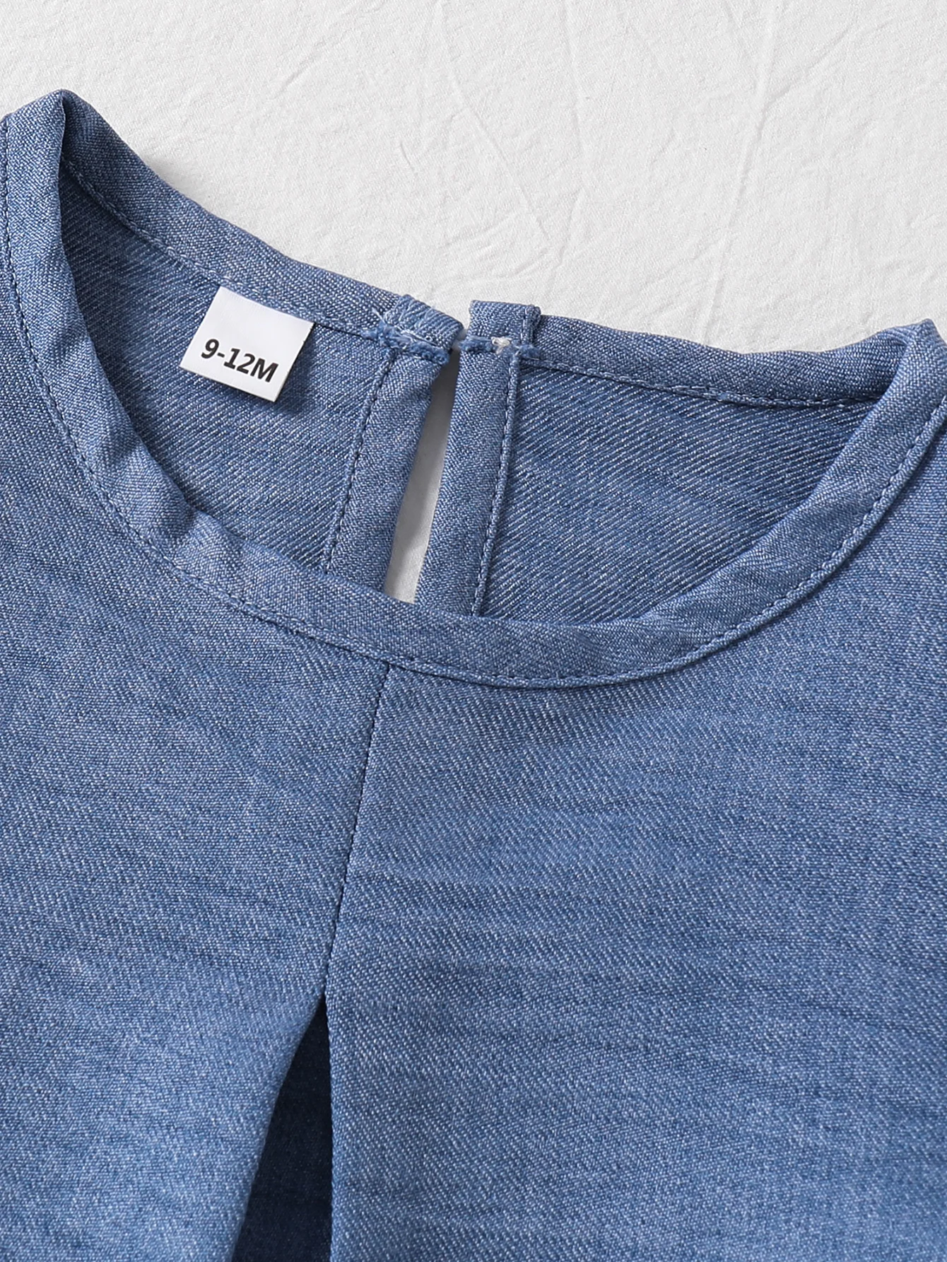 Sweet Style Denim Blue Pleated Hem Big Bow Girls Short Sleeve Dress New Arrival