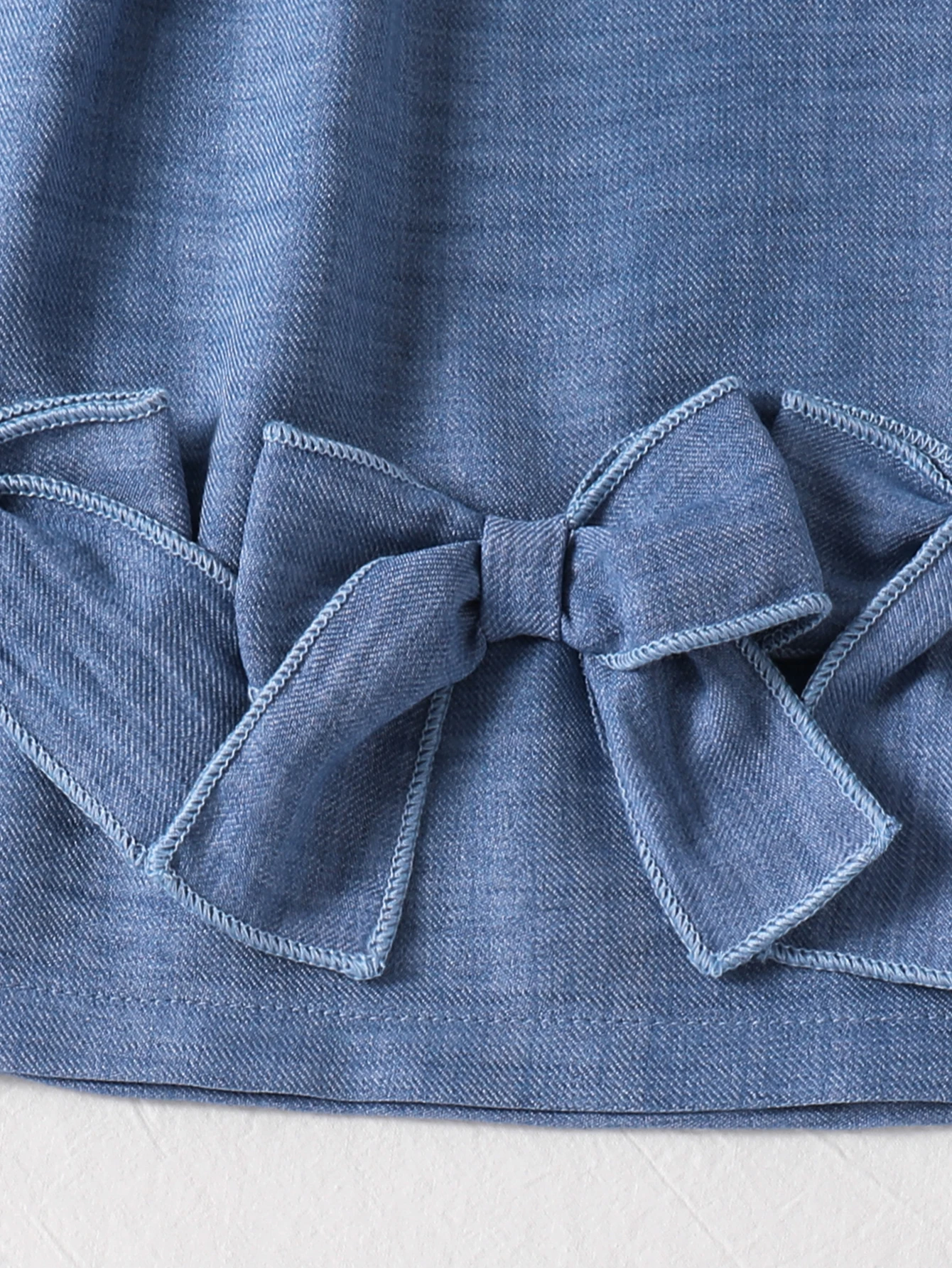 Sweet Style Denim Blue Pleated Hem Big Bow Girls Short Sleeve Dress New Arrival