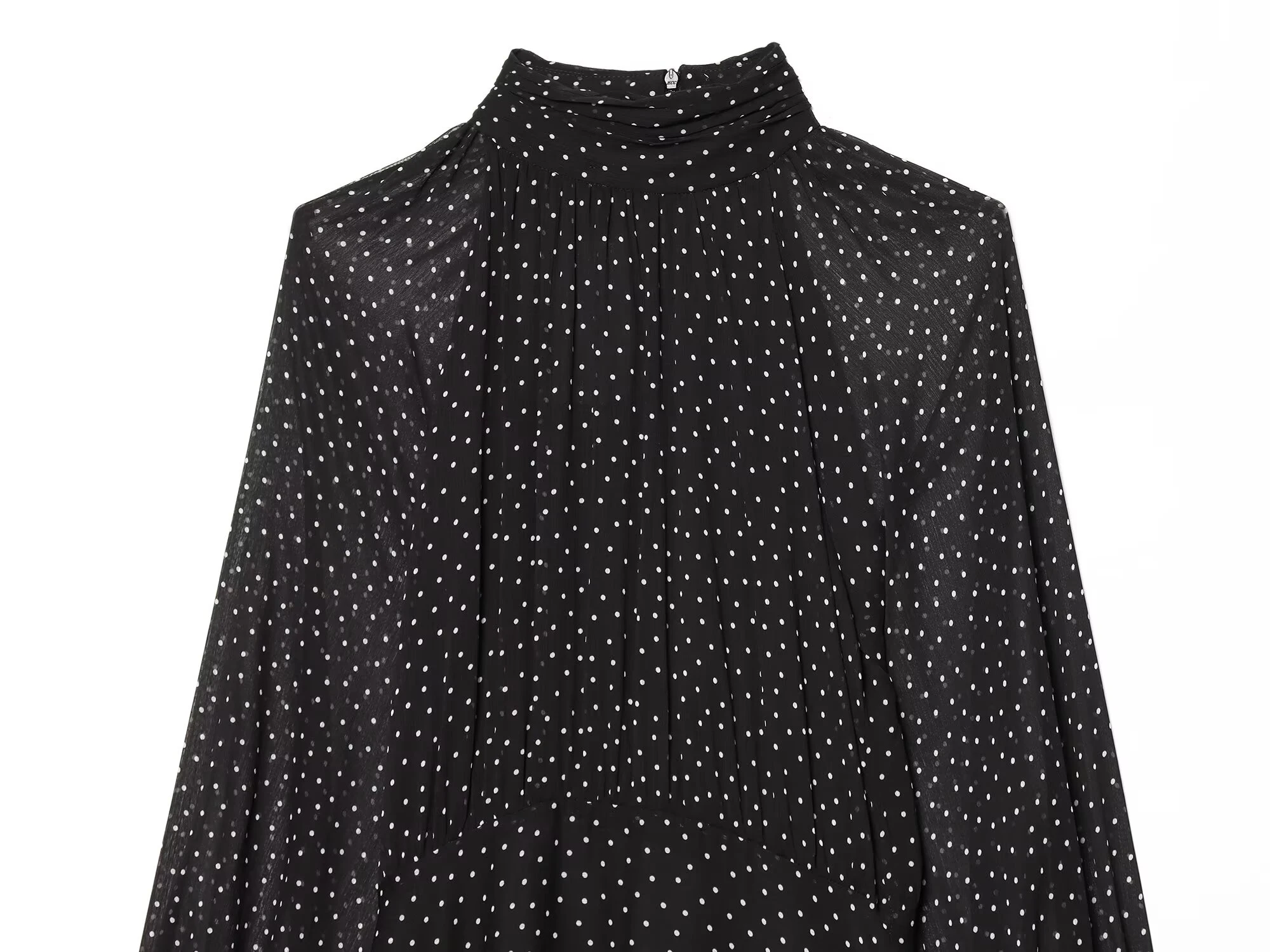 Spring and summer new women's minimalist polka dot printed high neck long sleeved pleated decorative dress