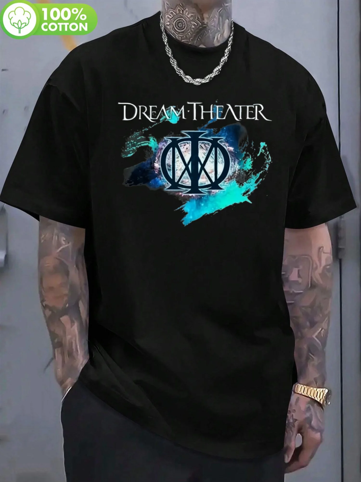 Participate in Dream Theater Progress Logo T-shirt-Featuring A Unique Blue-green Gradient Logo, Short Sleeved Round Neck T-shirt