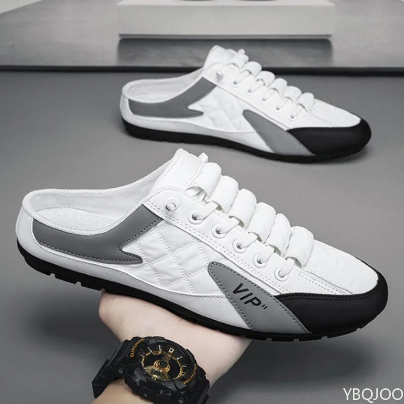 2025 Spring and Autumn Fashion New Versatile Trendy Men's Flat Flat Shoes with Anti Slip Soft Bottom Half Dragged Men's Shoes