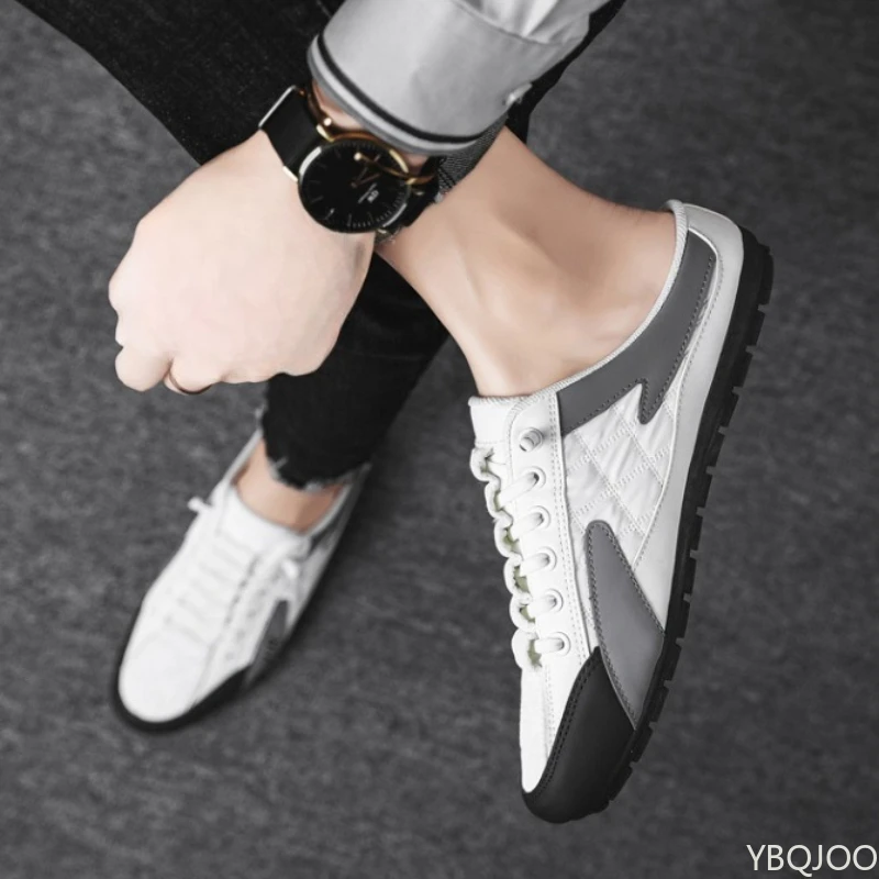 2025 Spring and Autumn Fashion New Versatile Trendy Men's Flat Flat Shoes with Anti Slip Soft Bottom Half Dragged Men's Shoes