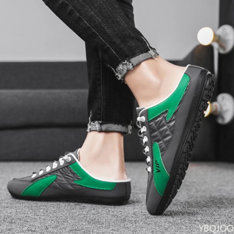 2025 Spring and Autumn Fashion New Versatile Trendy Men's Flat Flat Shoes with Anti Slip Soft Bottom Half Dragged Men's Shoes