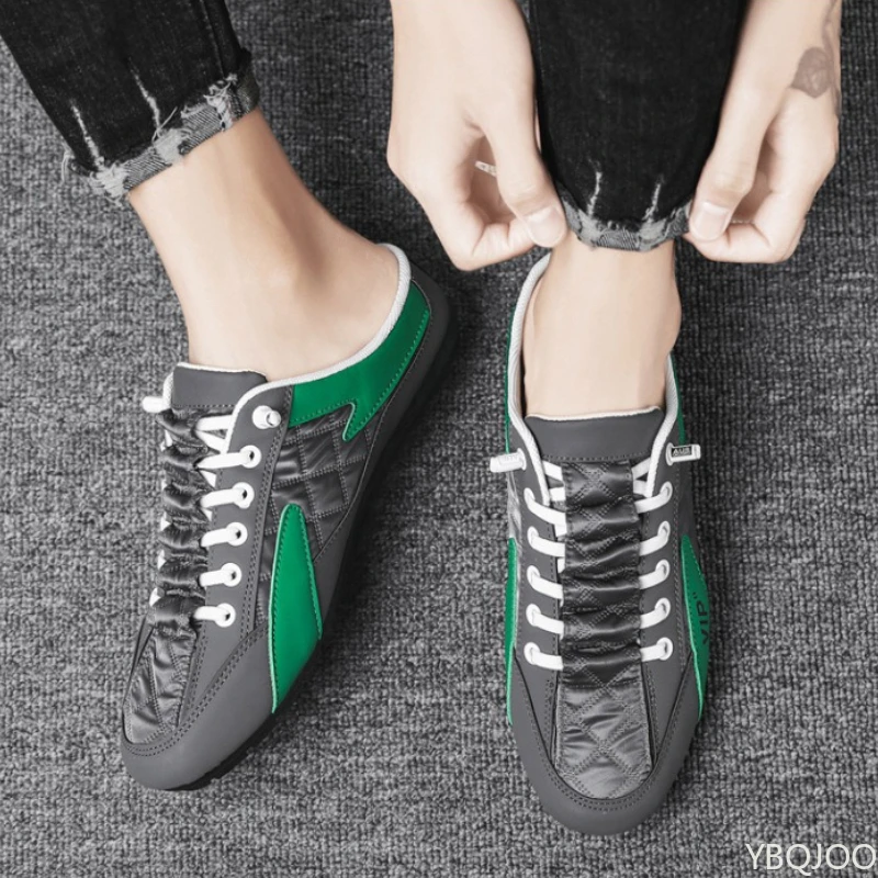 2025 Spring and Autumn Fashion New Versatile Trendy Men's Flat Flat Shoes with Anti Slip Soft Bottom Half Dragged Men's Shoes