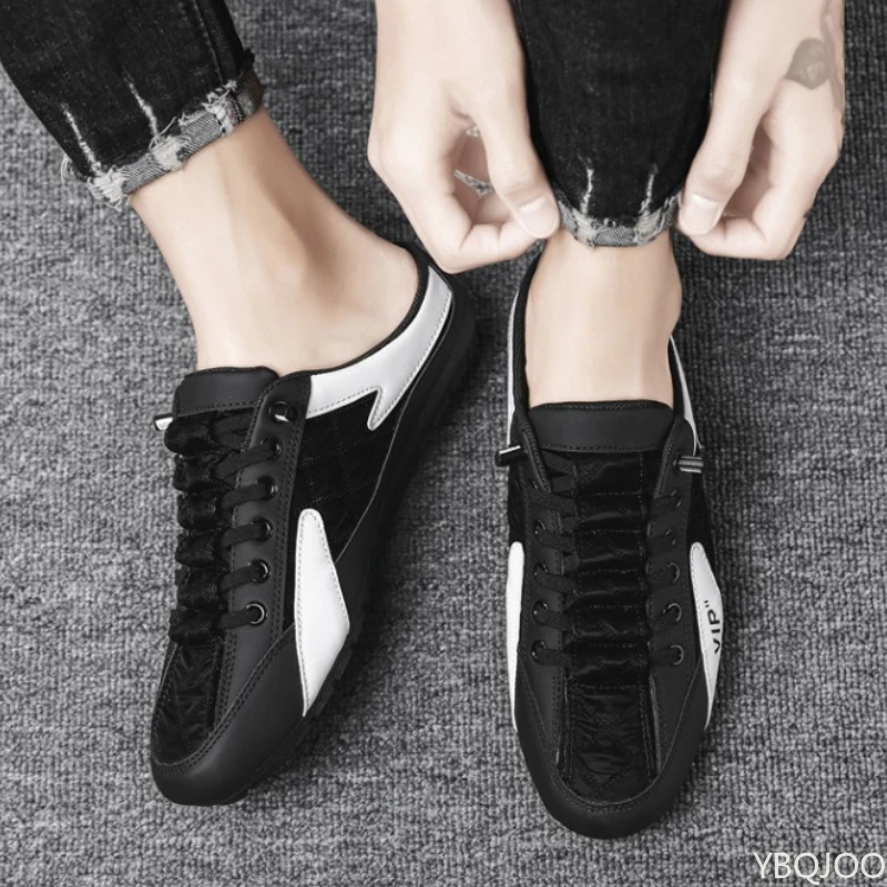 2025 Spring and Autumn Fashion New Versatile Trendy Men's Flat Flat Shoes with Anti Slip Soft Bottom Half Dragged Men's Shoes
