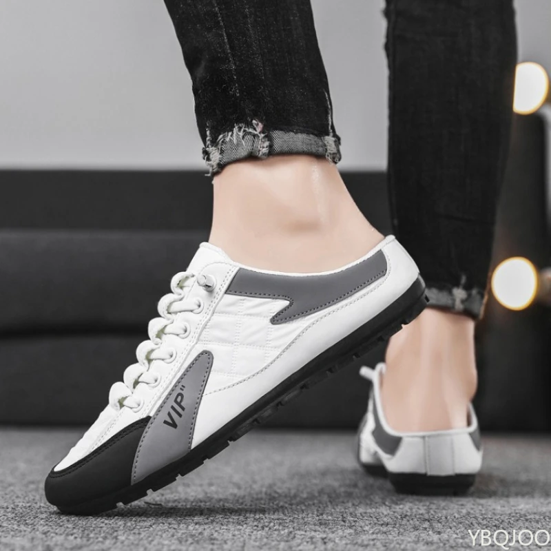2025 Spring and Autumn Fashion New Versatile Trendy Men's Flat Flat Shoes with Anti Slip Soft Bottom Half Dragged Men's Shoes