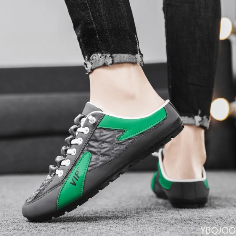 2025 Spring and Autumn Fashion New Versatile Trendy Men's Flat Flat Shoes with Anti Slip Soft Bottom Half Dragged Men's Shoes