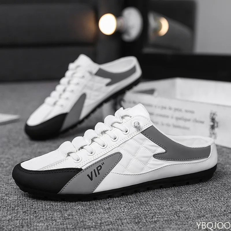 2025 Spring and Autumn Fashion New Versatile Trendy Men's Flat Flat Shoes with Anti Slip Soft Bottom Half Dragged Men's Shoes