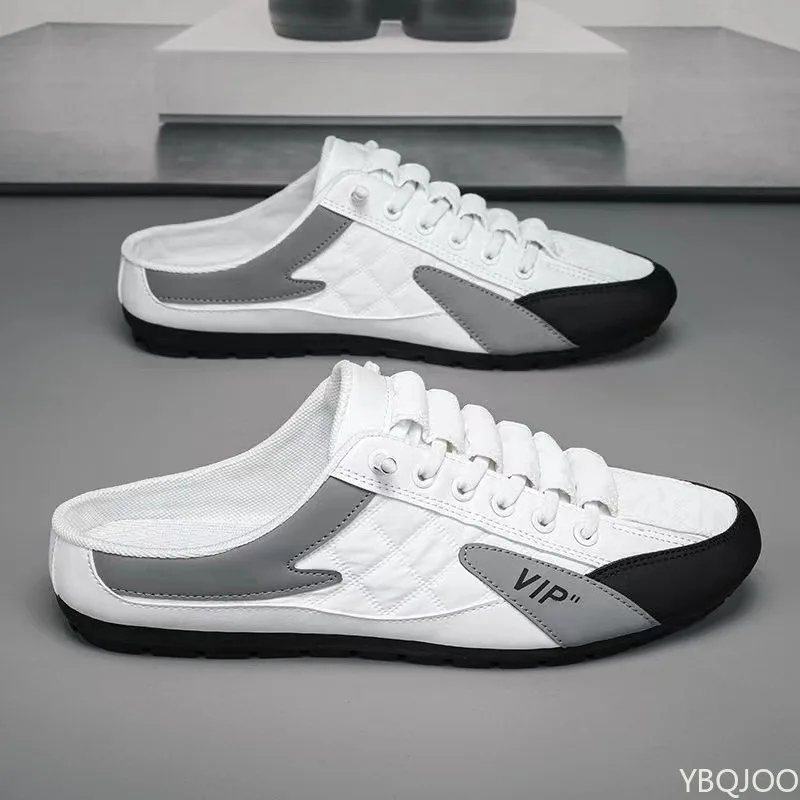 2025 Spring and Autumn Fashion New Versatile Trendy Men's Flat Flat Shoes with Anti Slip Soft Bottom Half Dragged Men's Shoes