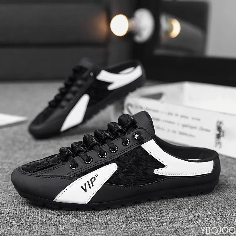 2025 Spring and Autumn Fashion New Versatile Trendy Men's Flat Flat Shoes with Anti Slip Soft Bottom Half Dragged Men's Shoes