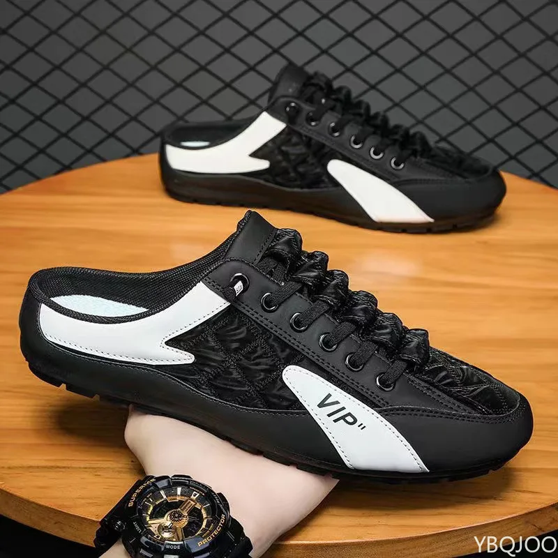 2025 Spring and Autumn Fashion New Versatile Trendy Men's Flat Flat Shoes with Anti Slip Soft Bottom Half Dragged Men's Shoes