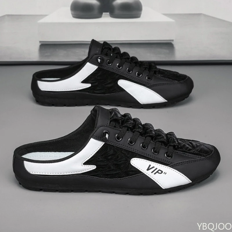 2025 Spring and Autumn Fashion New Versatile Trendy Men's Flat Flat Shoes with Anti Slip Soft Bottom Half Dragged Men's Shoes