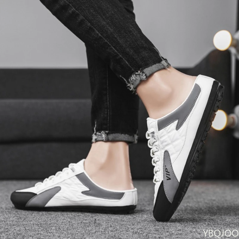 2025 Spring and Autumn Fashion New Versatile Trendy Men's Flat Flat Shoes with Anti Slip Soft Bottom Half Dragged Men's Shoes