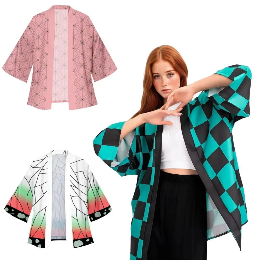 Anime Tanjirou Kamado Cosplay Kimonos for Men Women Japanese Haori Kamade Nezuko Robe Outfits Kochou Shinobu Kimono Summer Cloak