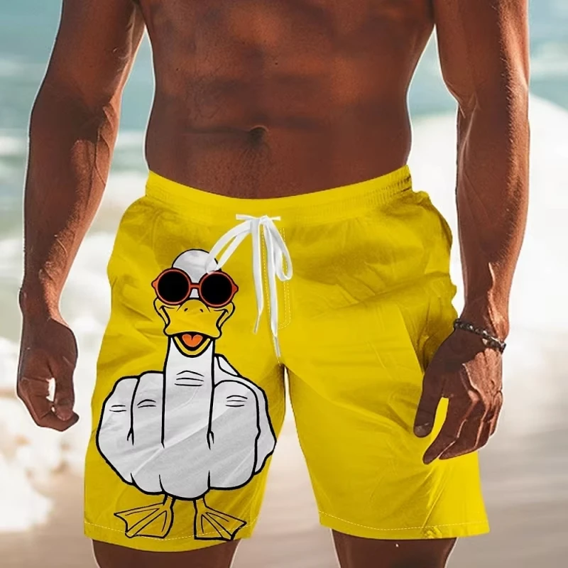 3D Print Ducks Disdain Short Pants For Men Funny Animal Pattern Beach Shorts Summer Hawaiian Board Shorts Surfing Beach Clothes