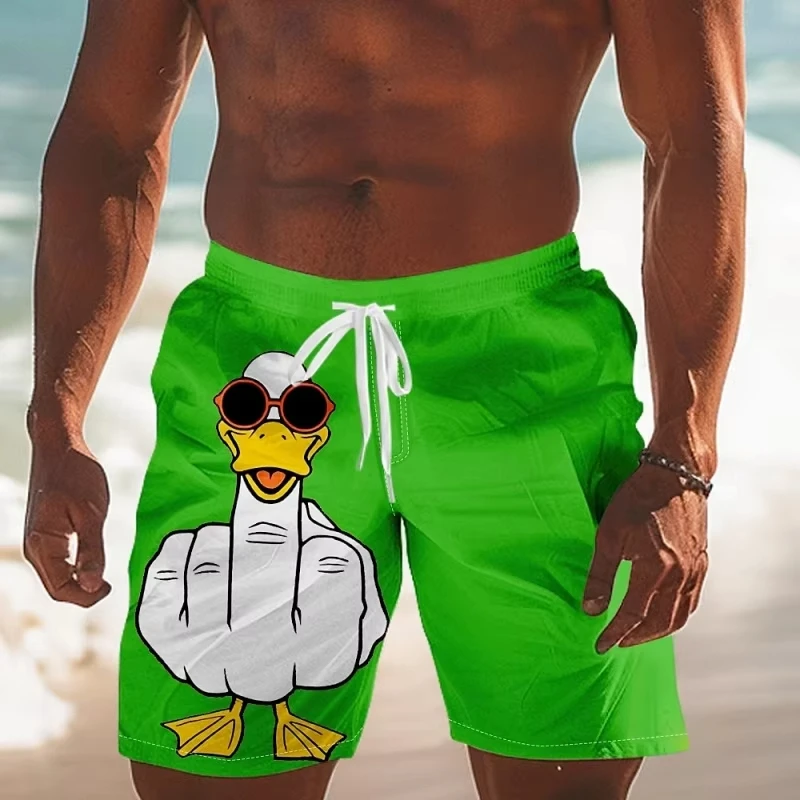 3D Print Ducks Disdain Short Pants For Men Funny Animal Pattern Beach Shorts Summer Hawaiian Board Shorts Surfing Beach Clothes