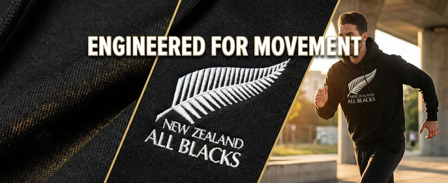 2026 Men's Oversized Polyester Hoodie with New Zealand All Blacks Feather Graphic Print Trendy Printed Sweatshirt