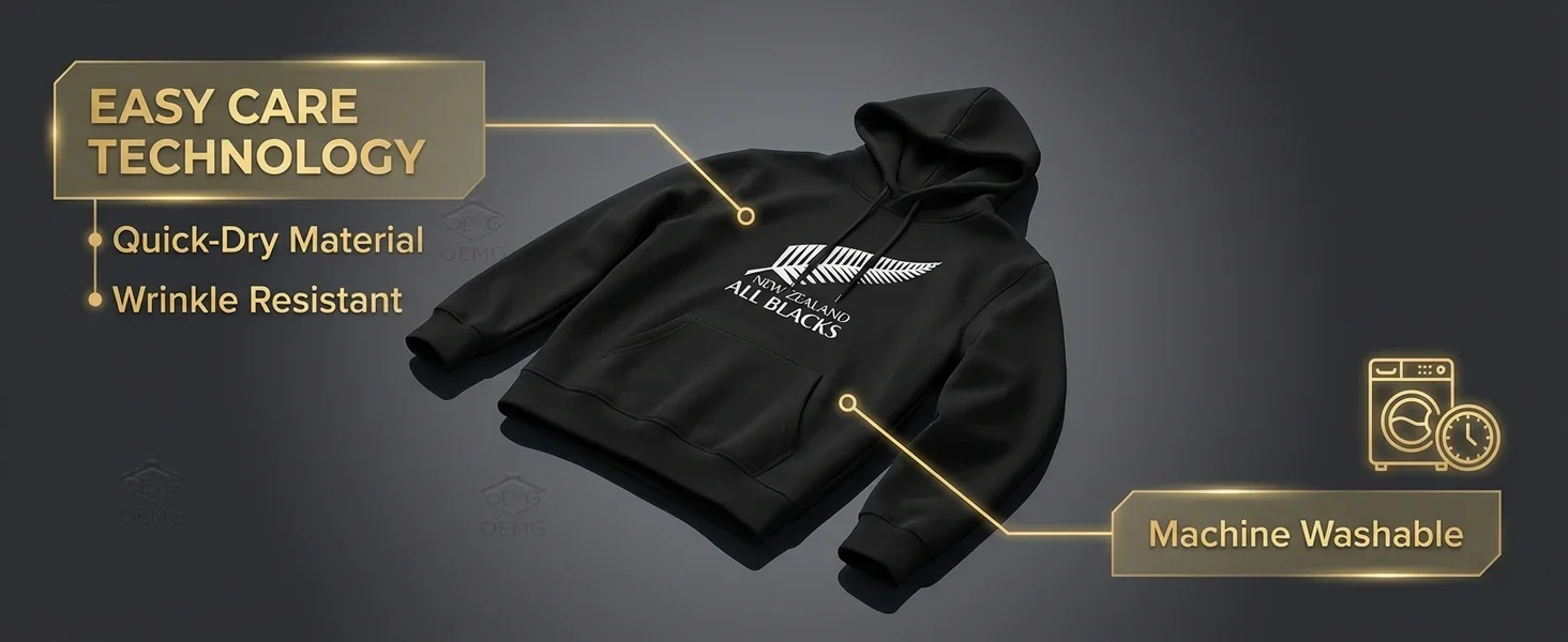 2026 Men's Oversized Polyester Hoodie with New Zealand All Blacks Feather Graphic Print Trendy Printed Sweatshirt