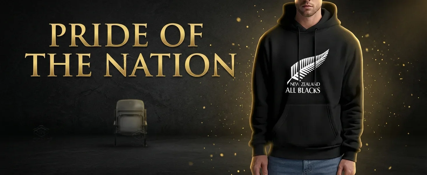 2026 Men's Oversized Polyester Hoodie with New Zealand All Blacks Feather Graphic Print Trendy Printed Sweatshirt