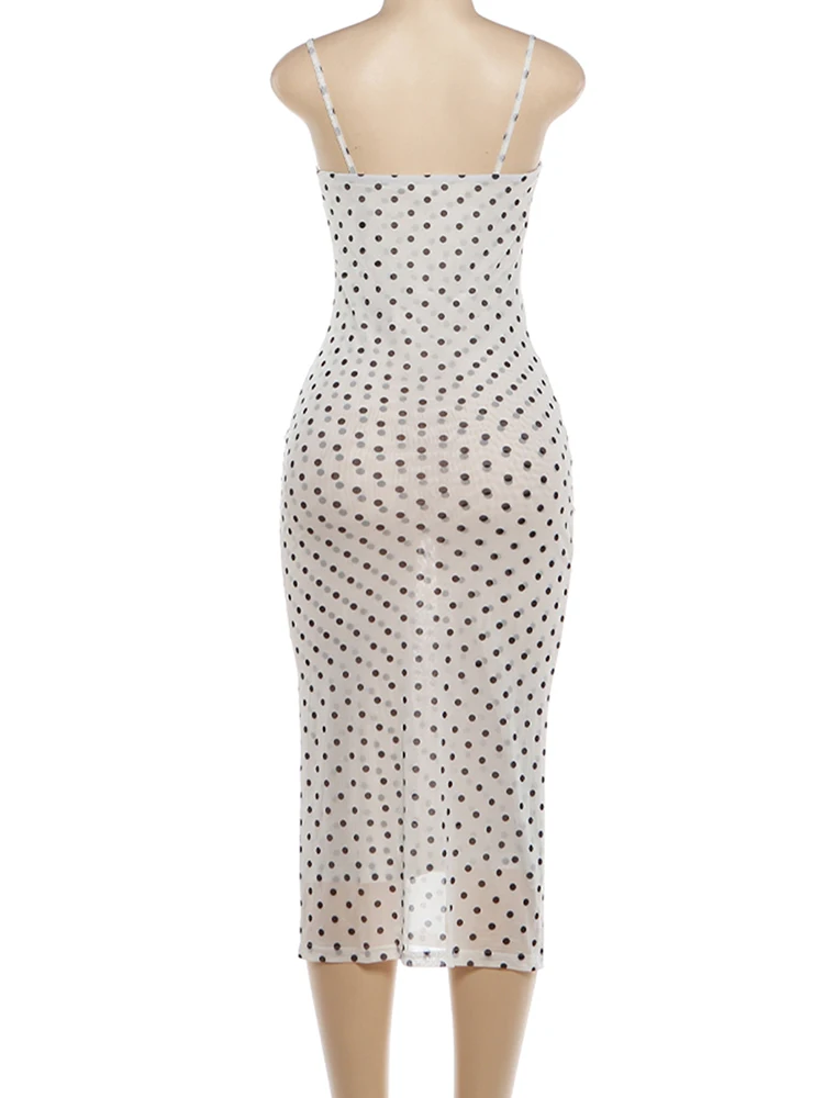 Kliou Polka Dot Print Sling Dress Woman Summer Trend Low-Neck Backless High Waist Robe Daily Casual Simple Elegant Long Bodycon