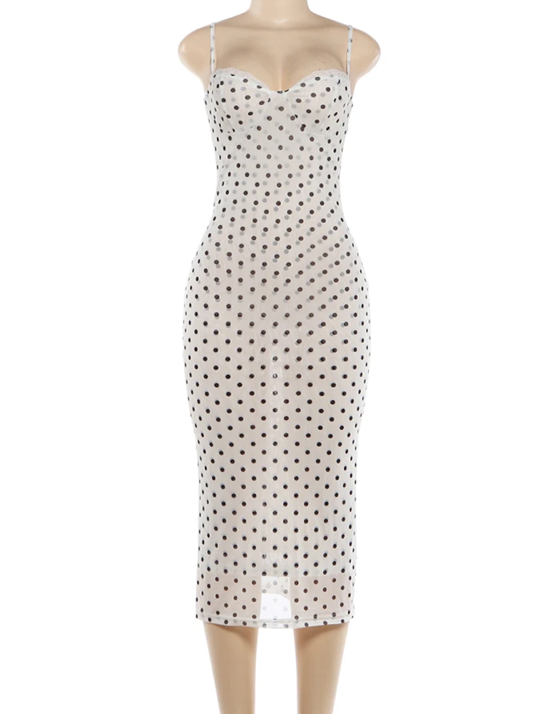 Kliou Polka Dot Print Sling Dress Woman Summer Trend Low-Neck Backless High Waist Robe Daily Casual Simple Elegant Long Bodycon