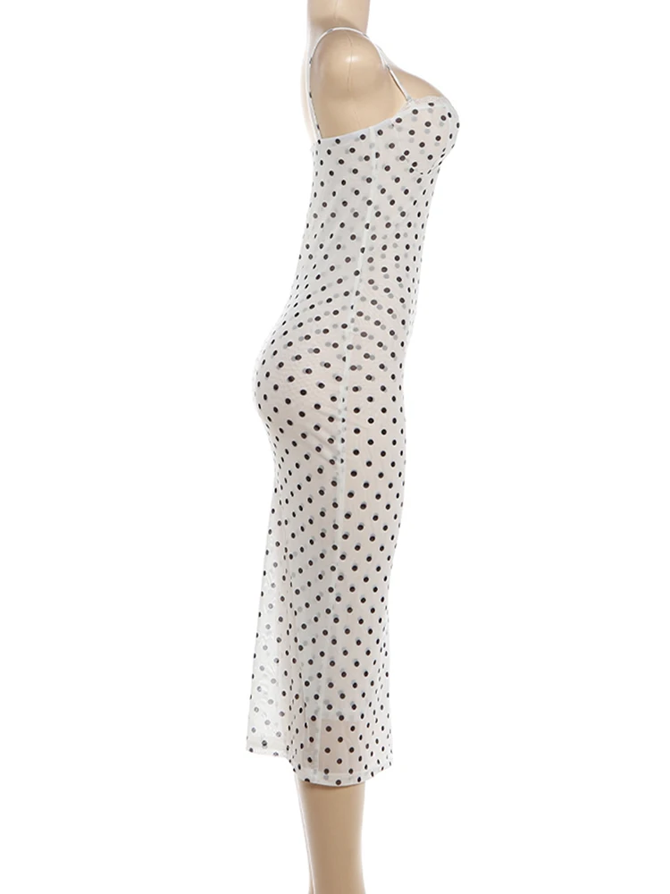 Kliou Polka Dot Print Sling Dress Woman Summer Trend Low-Neck Backless High Waist Robe Daily Casual Simple Elegant Long Bodycon