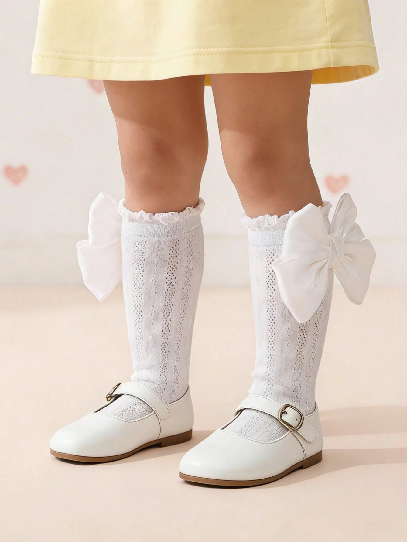 4 Pairs of Baby Girls' Cute Bow Decoration Mid-Calf Socks, Soft Mesh Breathable Socks for Girls to Wear during Outdoor Activities