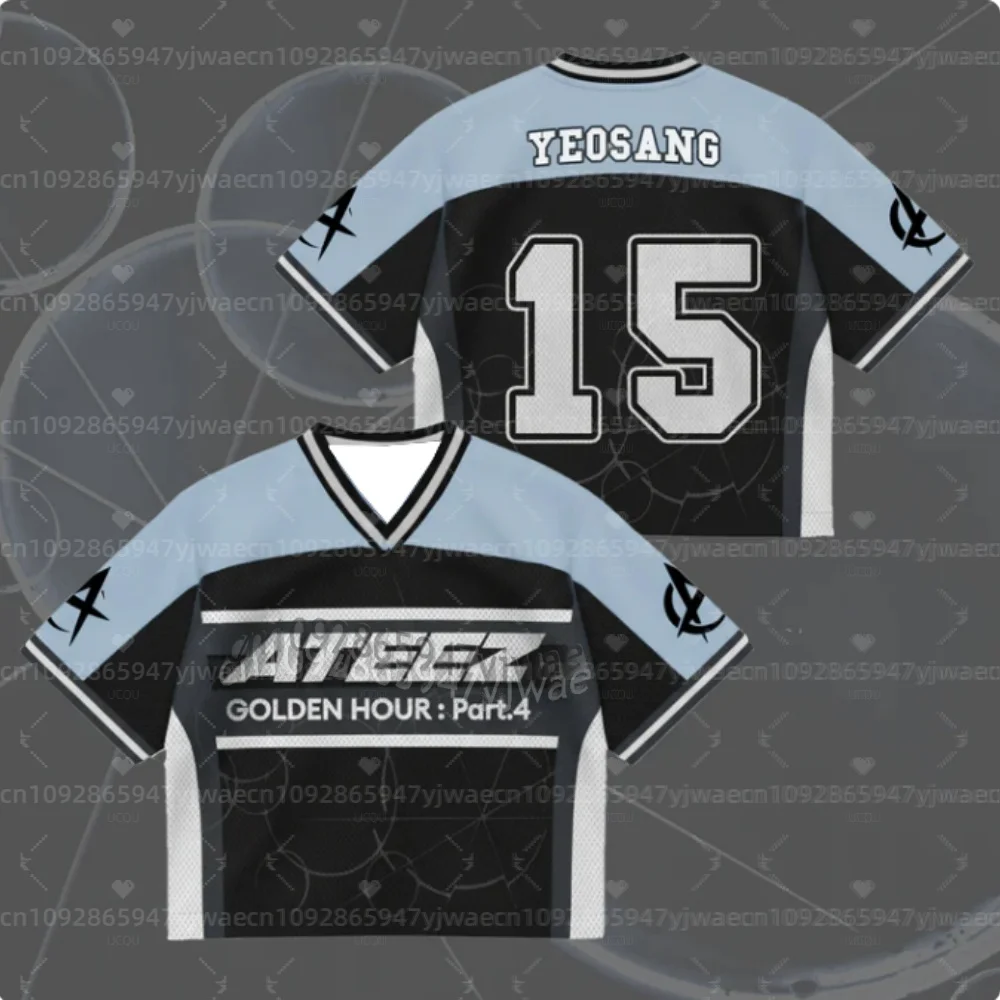 2026 Summer Men's Women's Short Sleeve Casual V-Neck T-Shirt Tops Tee ATEEZ Mini Album G-Golden Hour Part 4 Mesh Jersey