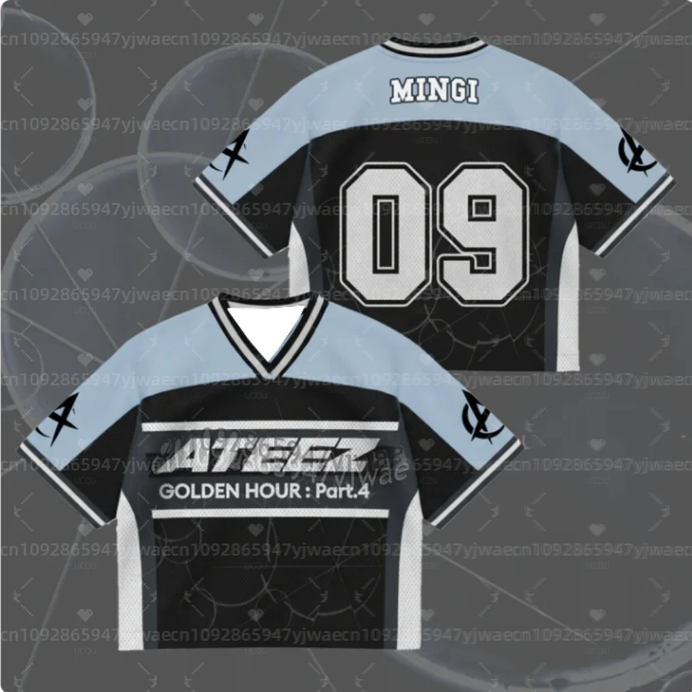 2026 Summer Men's Women's Short Sleeve Casual V-Neck T-Shirt Tops Tee ATEEZ Mini Album G-Golden Hour Part 4 Mesh Jersey