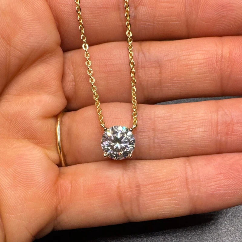 RAPRGOLD GRA Certified D VVS1 0.5-5ct Round Cut Moissanite Pendant Necklaces for Women Neck Fine Jewelry Chain Gifts Collares