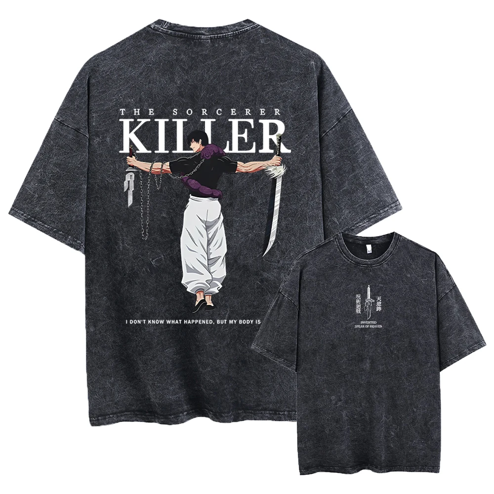 2026 Fushiguro Toji Anime Jujutsu Kaisen Printed T-shirt Men's and Women's Washed T-shirt High Quality Vintage Cotton T-shirt