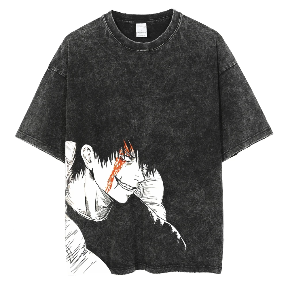 2026 Fushiguro Toji Anime Jujutsu Kaisen Printed T-shirt Men's and Women's Washed T-shirt High Quality Vintage Cotton T-shirt