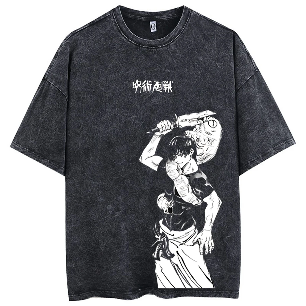 2026 Fushiguro Toji Anime Jujutsu Kaisen Printed T-shirt Men's and Women's Washed T-shirt High Quality Vintage Cotton T-shirt