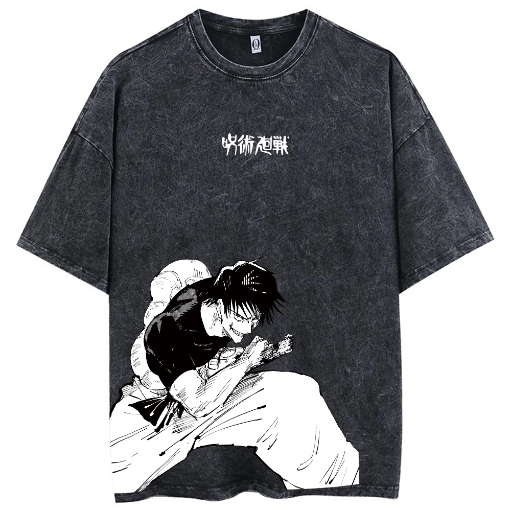 2026 Fushiguro Toji Anime Jujutsu Kaisen Printed T-shirt Men's and Women's Washed T-shirt High Quality Vintage Cotton T-shirt