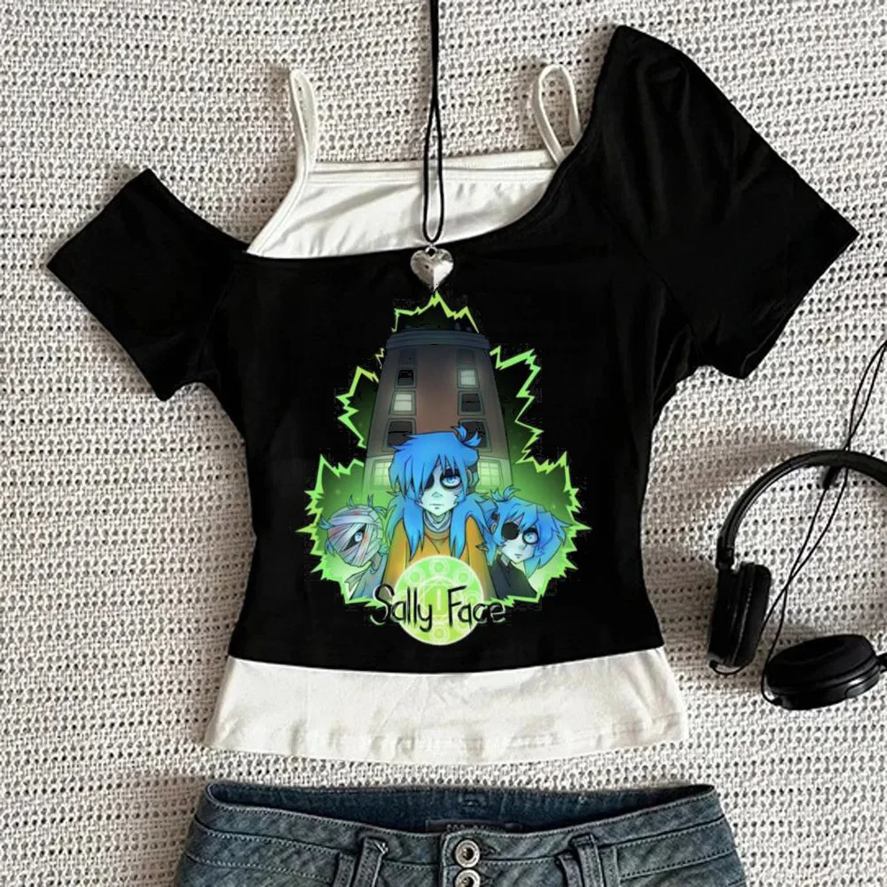 Sally Face cropped top teen kawaii goth dollette clearance sales cheap t-shirt funny clearance sales manga