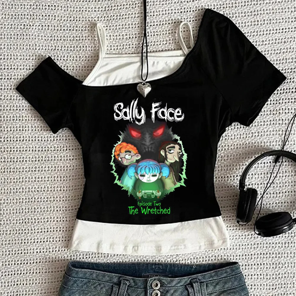 Sally Face cropped top teen kawaii goth dollette clearance sales cheap t-shirt funny clearance sales manga