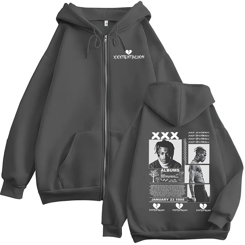 Rapper XXXTentacion Tour 2026 Zip Up Hoodie Men's Hip Hop Loose Clothing Pullover Sweatshirt Vintage Long Sleeve Jacket Hoodies