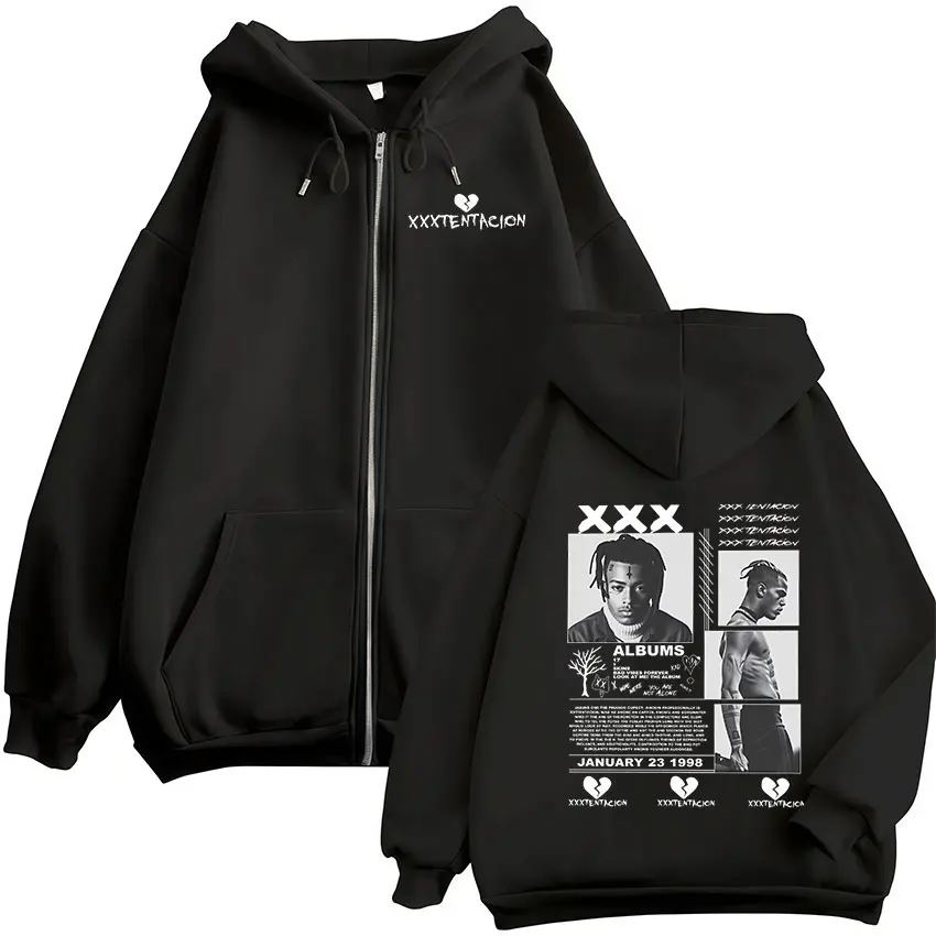 Rapper XXXTentacion Tour 2026 Zip Up Hoodie Men's Hip Hop Loose Clothing Pullover Sweatshirt Vintage Long Sleeve Jacket Hoodies