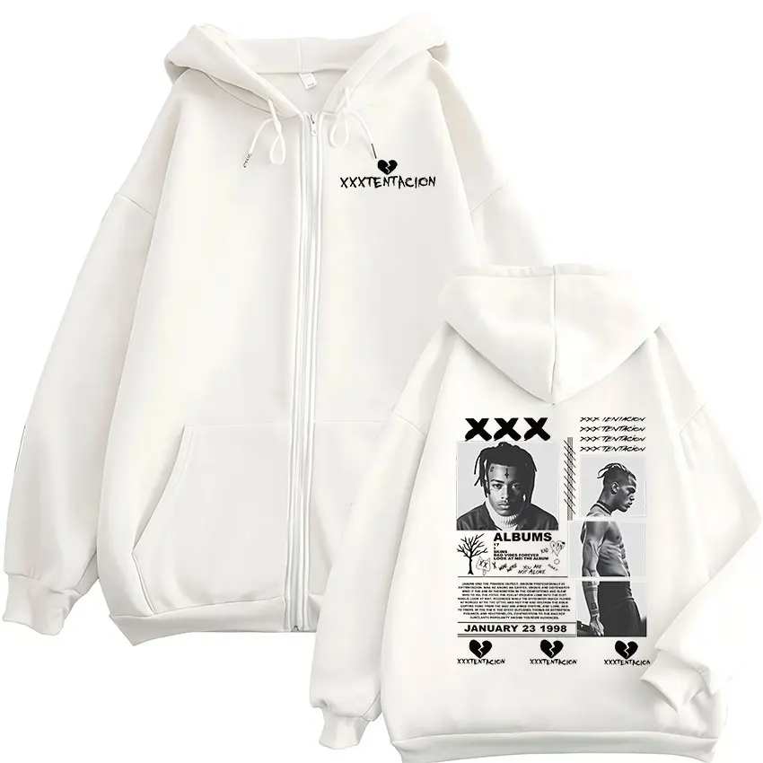 Rapper XXXTentacion Tour 2026 Zip Up Hoodie Men's Hip Hop Loose Clothing Pullover Sweatshirt Vintage Long Sleeve Jacket Hoodies