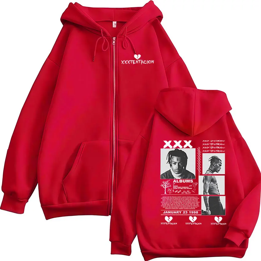 Rapper XXXTentacion Tour 2026 Zip Up Hoodie Men's Hip Hop Loose Clothing Pullover Sweatshirt Vintage Long Sleeve Jacket Hoodies