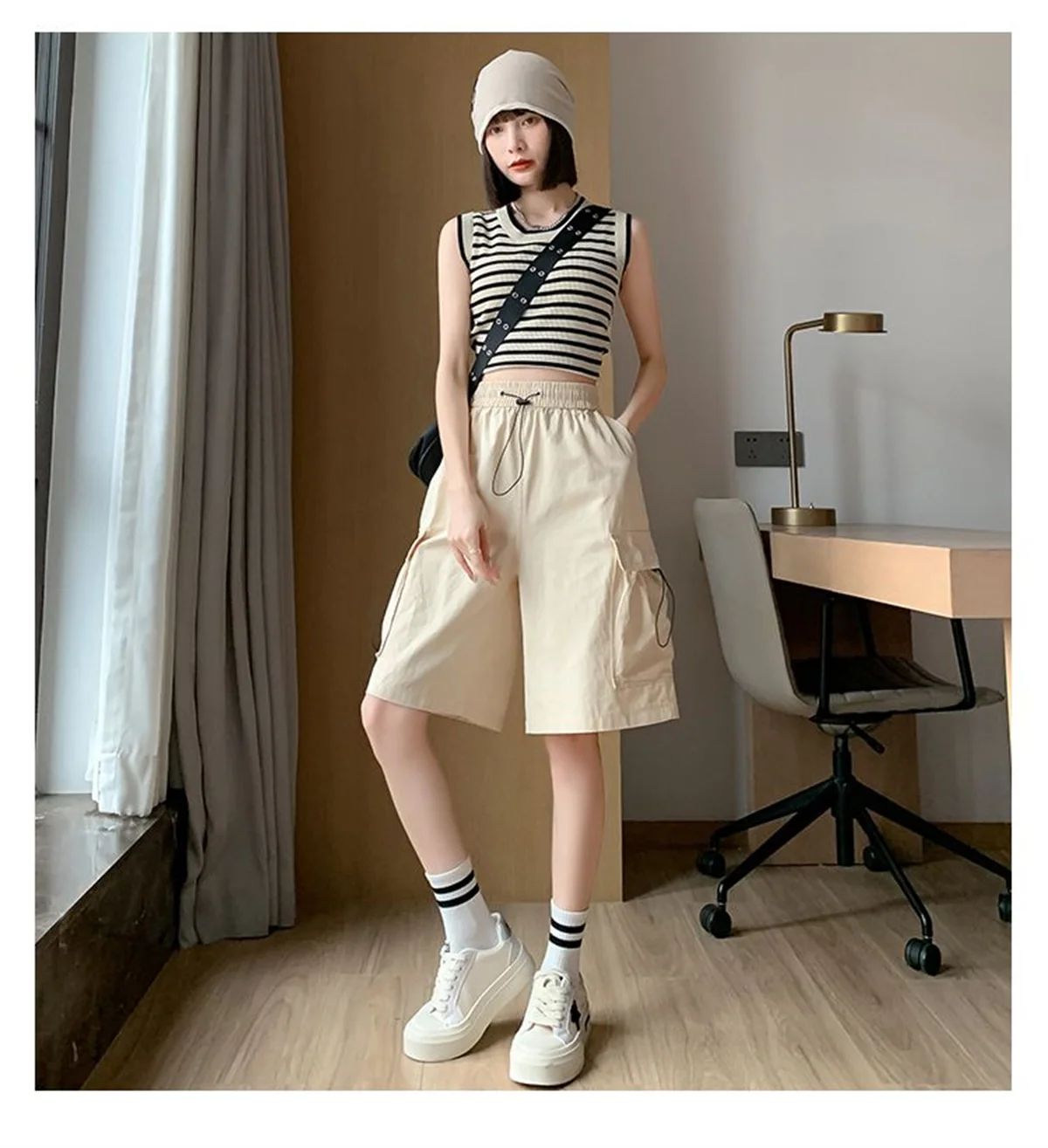 2026 Women Summer Japanese Cat Embroidery Elastic Waist Short Pants Y2k Aesthetic Casual Trousers Lace Patchwork Wide Leg Shorts