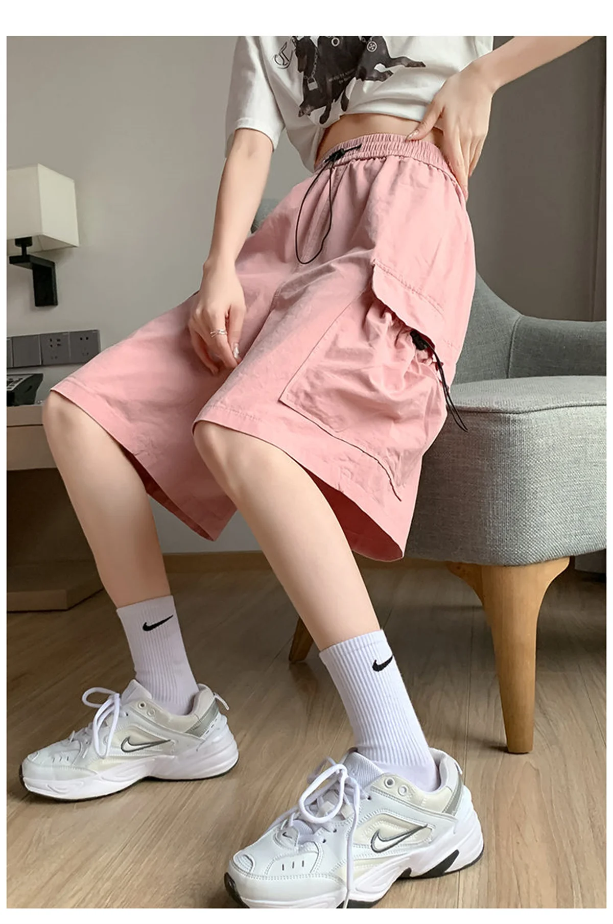 2026 Women Summer Japanese Cat Embroidery Elastic Waist Short Pants Y2k Aesthetic Casual Trousers Lace Patchwork Wide Leg Shorts