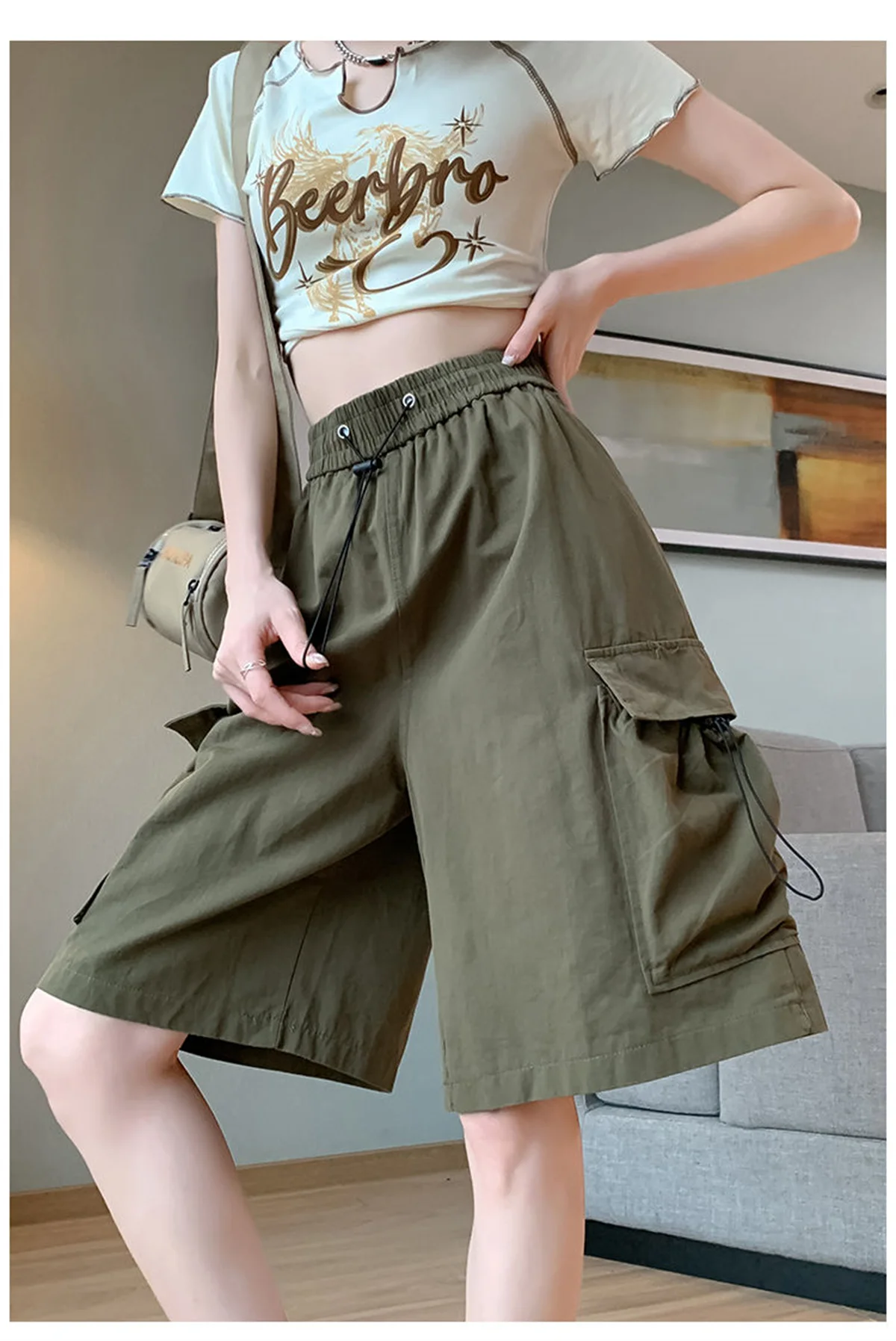 2026 Women Summer Japanese Cat Embroidery Elastic Waist Short Pants Y2k Aesthetic Casual Trousers Lace Patchwork Wide Leg Shorts
