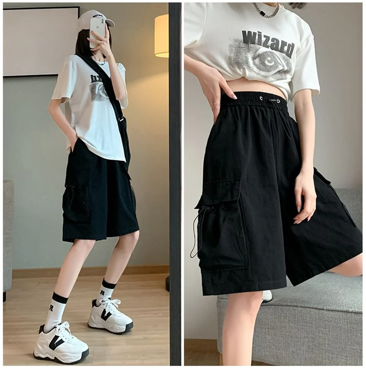 2026 Women Summer Japanese Cat Embroidery Elastic Waist Short Pants Y2k Aesthetic Casual Trousers Lace Patchwork Wide Leg Shorts