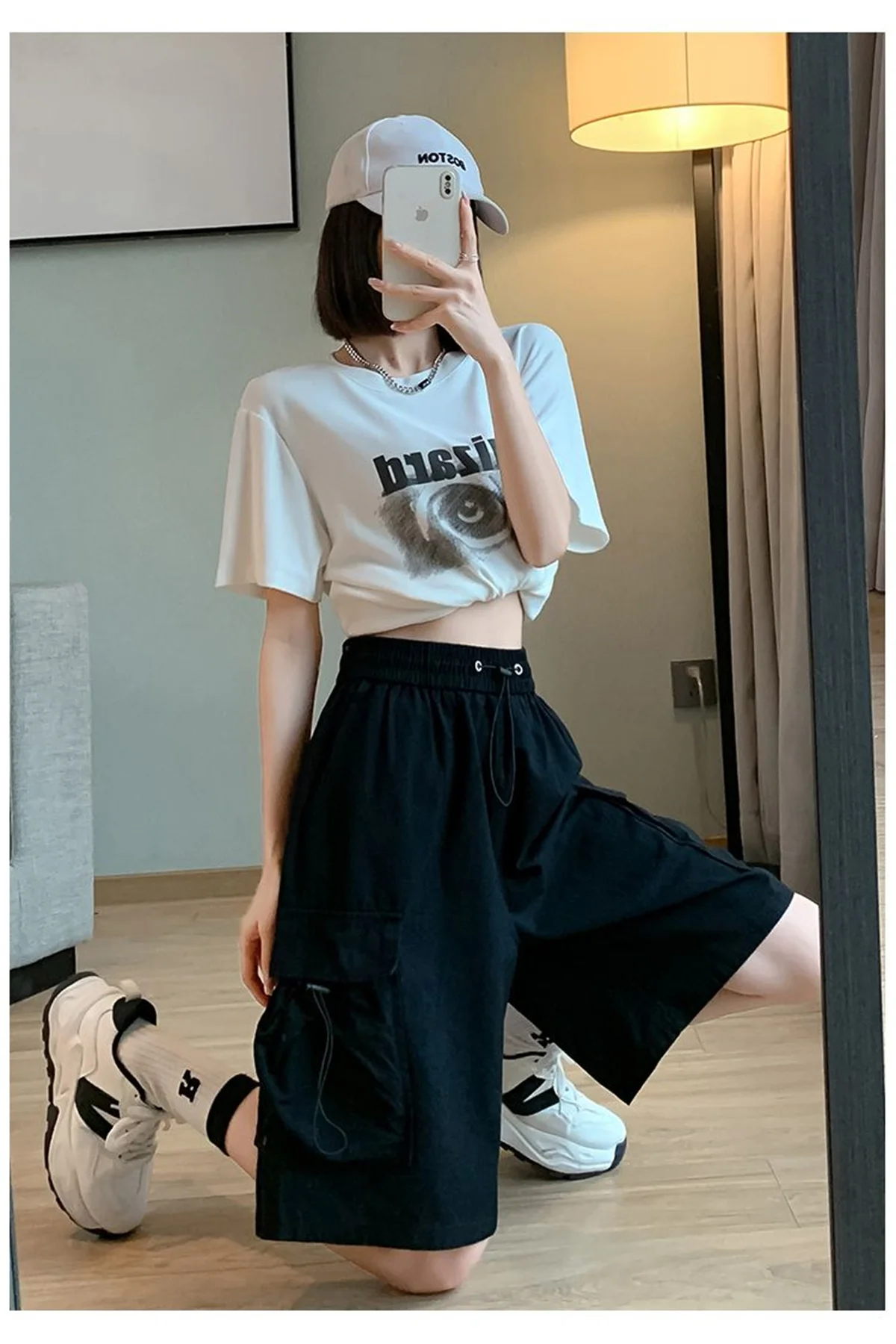 2026 Women Summer Japanese Cat Embroidery Elastic Waist Short Pants Y2k Aesthetic Casual Trousers Lace Patchwork Wide Leg Shorts